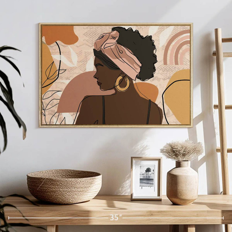 Boho, fille africaine, 25 po x 17 po, Cadre flottant en bois naturel