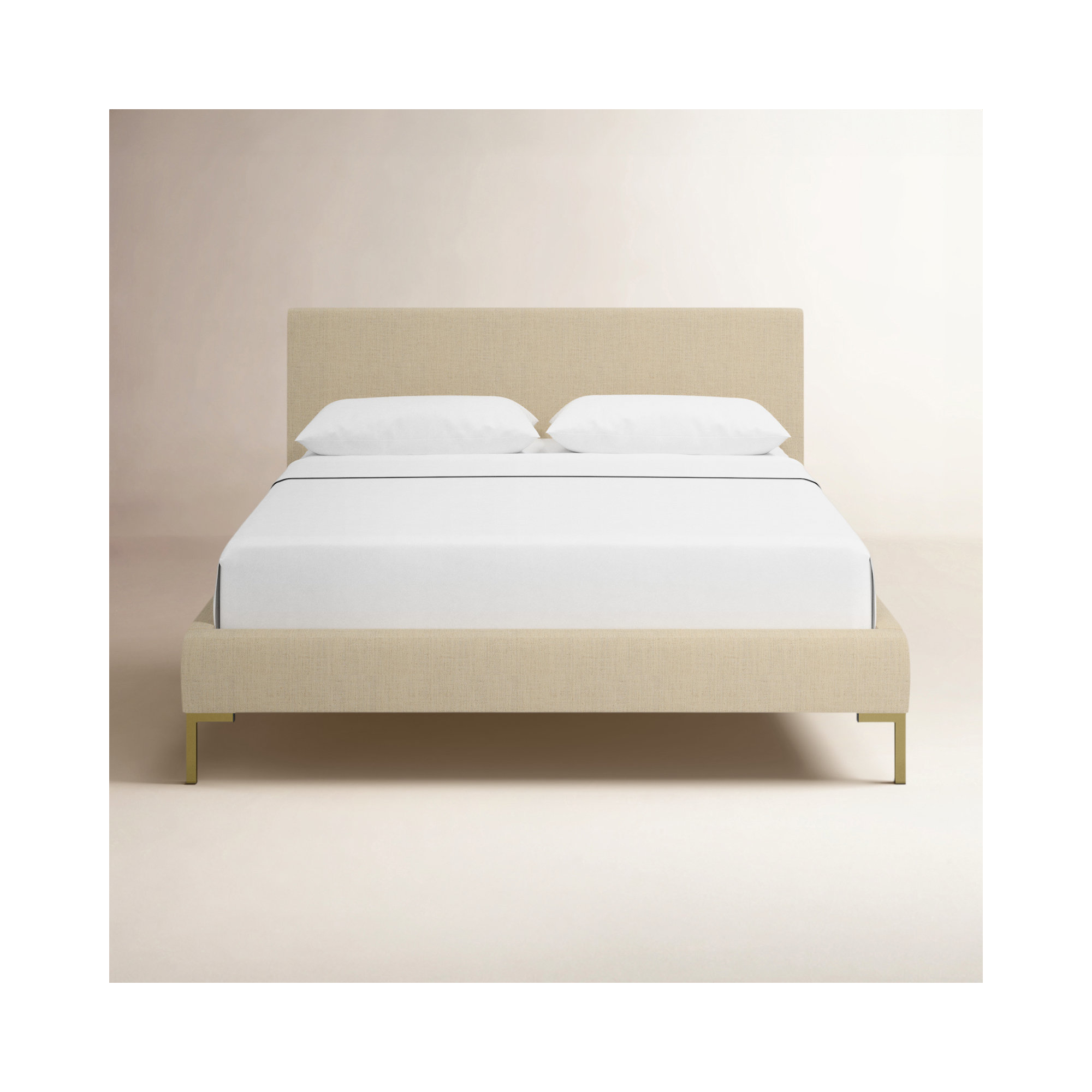 Rand Upholstered Bed, Full, Zuma Rosequartz Textured Linen, Brass