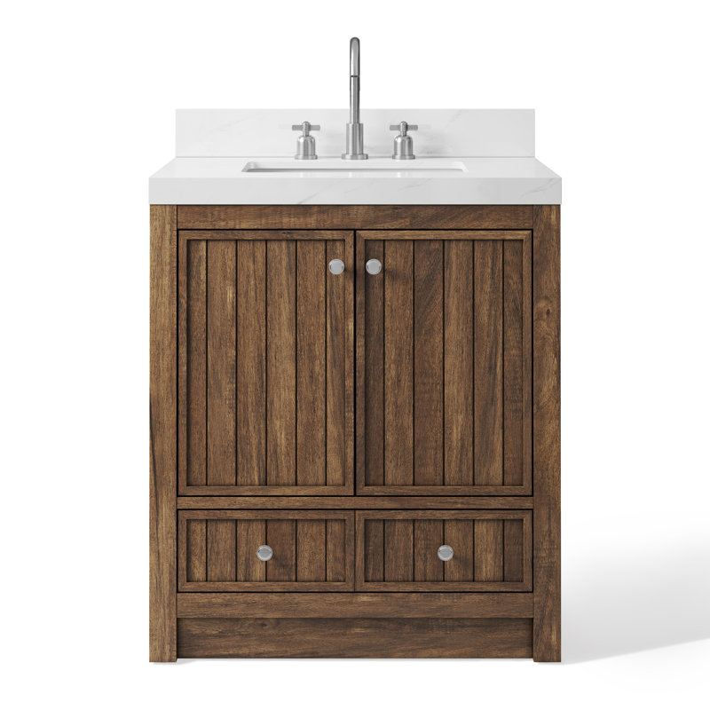 Aula 30" Bathroom Vanity with 2" Thassos White Quartz Countertop, Classic Walnut Brown
