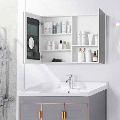 Mirrored Medicine Cabinet,wall Mounted Storage Cabinet,surface Or Recessed Installation,white