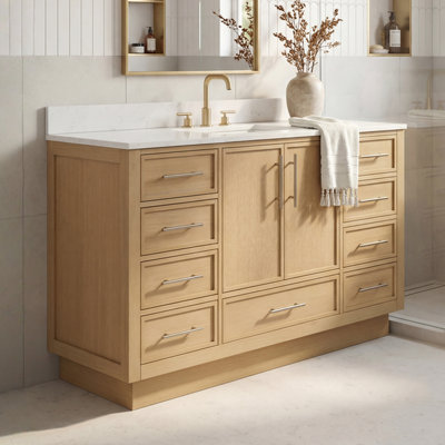 60" Single Bathroom Vanity Set With Solid Surface White Granite Top