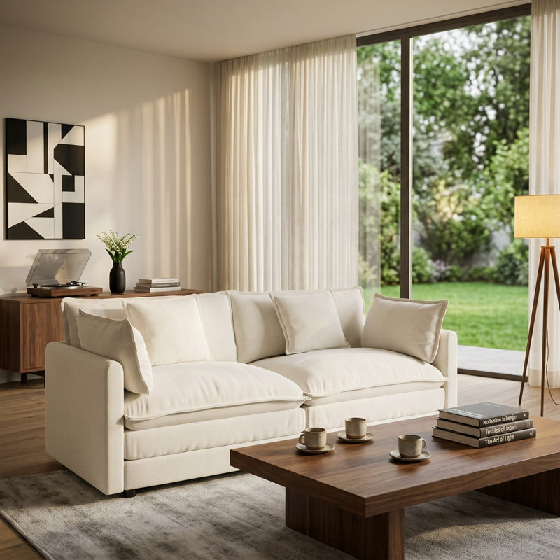 Haninerm Chenille Round Arm Loveseat, Beige, 2