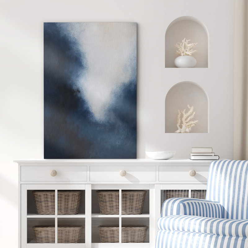 Bleu marine nuageux moderne abstrait, reproduction d'art sur toile encadrée, H 48 po x l 32 po, Toile tendue
