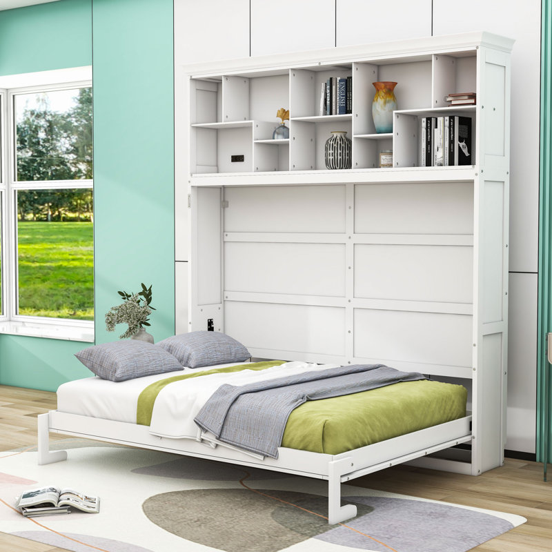 Grand lit escamotable avec armoire Aroara, Blanc