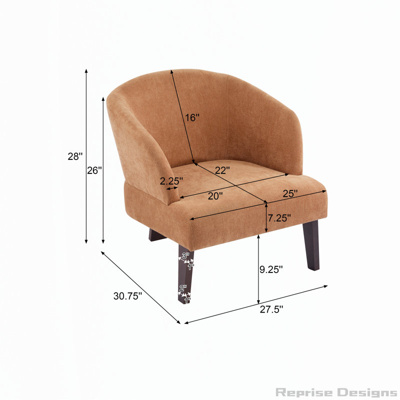 Chaise d'appoint rembourrée en tissu doux avec pieds en bois pour la lecture, Orange citrouille