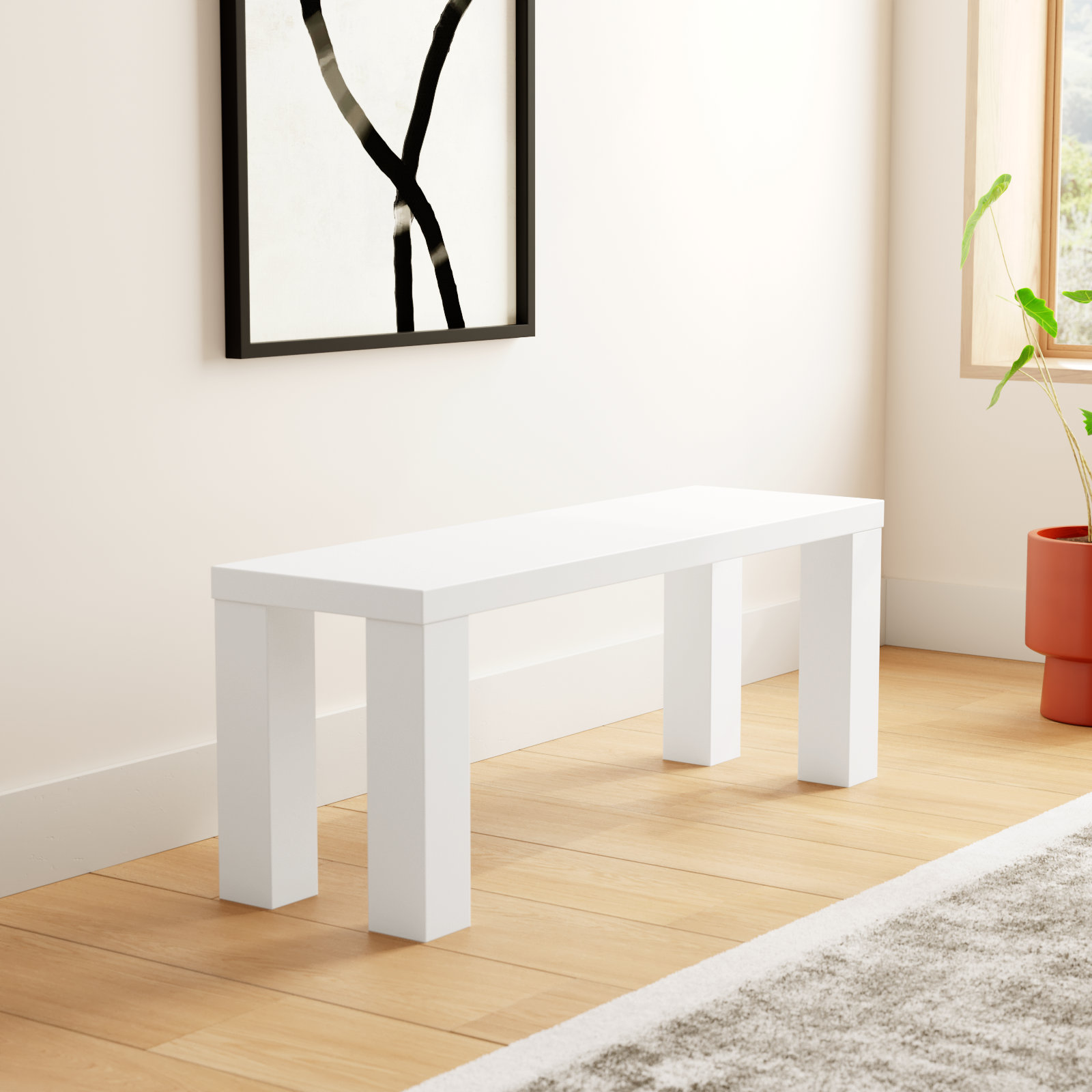 Carson Bench, White, 19" H x 49" W x 15" D