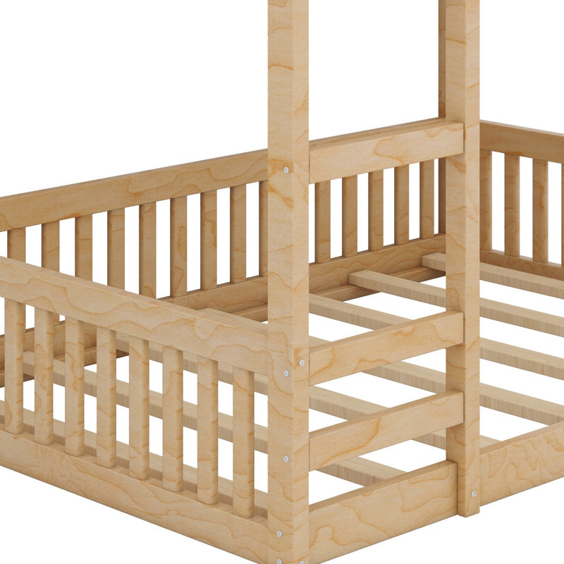 Wood Bunk Bed With Ladder And Guardrails, Natural