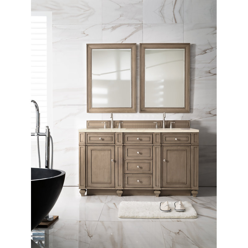 Bristol 60'' W Double Vanity, Whitewashed Walnut, 8" Widespread, Phantome Eclos