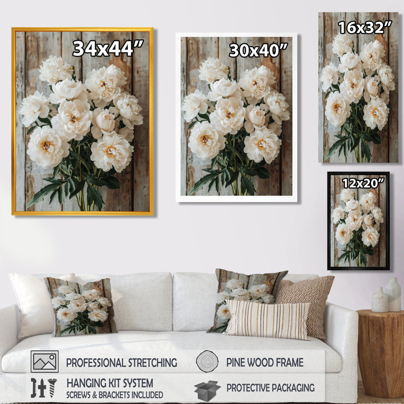 Ightham - Floral Wall Art, 20" H x 12" W, Framed Print without Mat, White