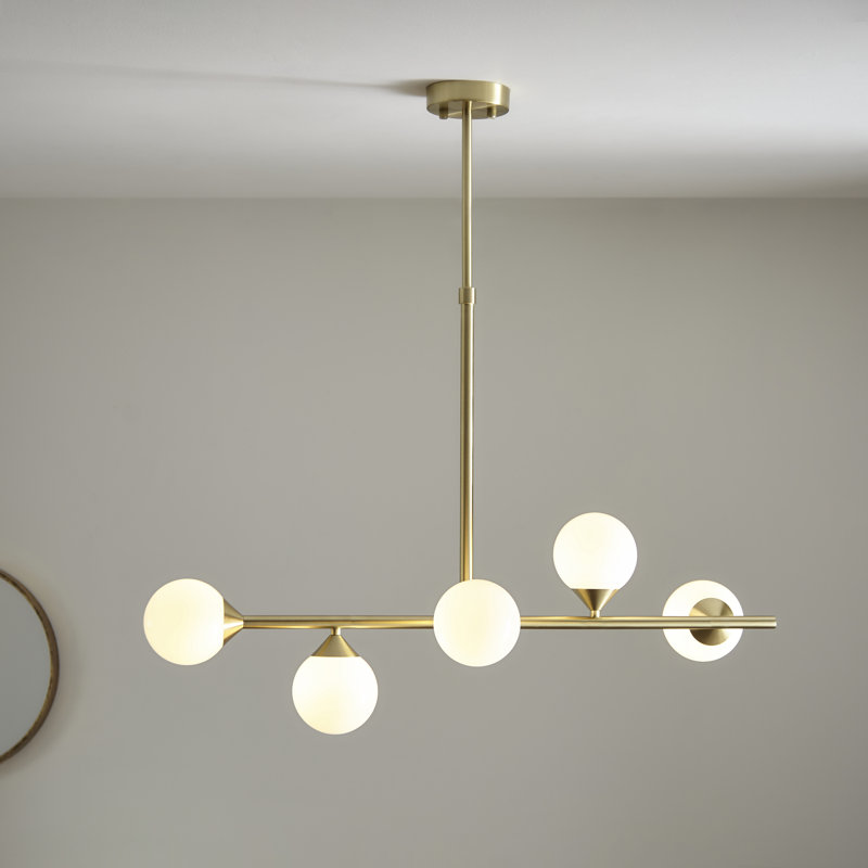 Bendeguz 5 - Light Chandelier, Satin Brass, Gloss White Glass