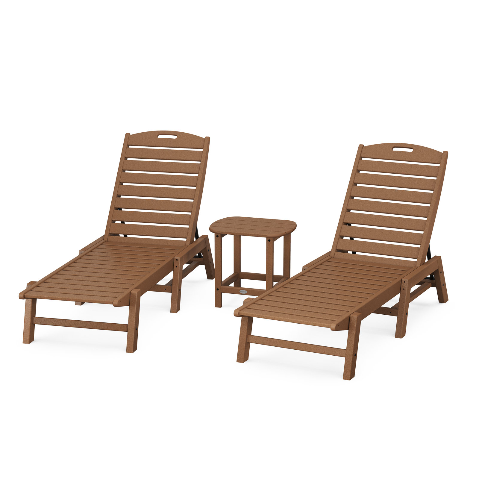 Nautical 3-Piece Chaise Lounge Set with South Beach 18" Side Table, Teak