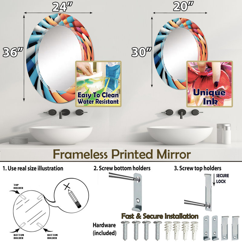Gerani - Miroir mural moderne ovale, 36 po x 24 po