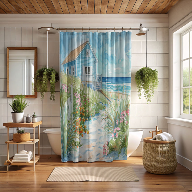 Rideau de douche standard 1 pièce Pastel Beach, H 74 po x l 71 po