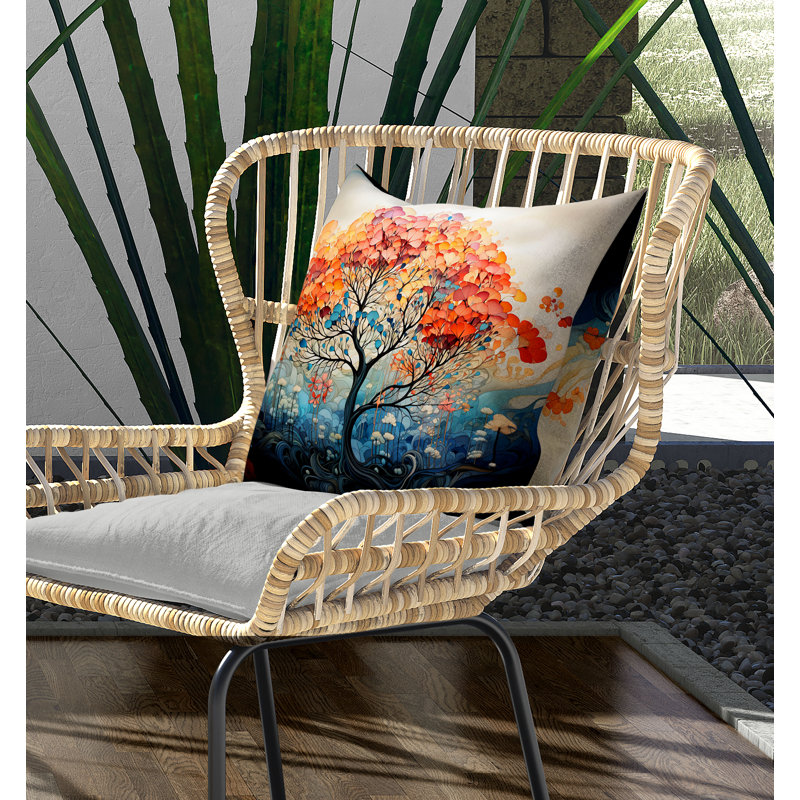 Coussin réversible Beautiful Tree Of Life, H 16 po x l 16 po, Bleu/orange