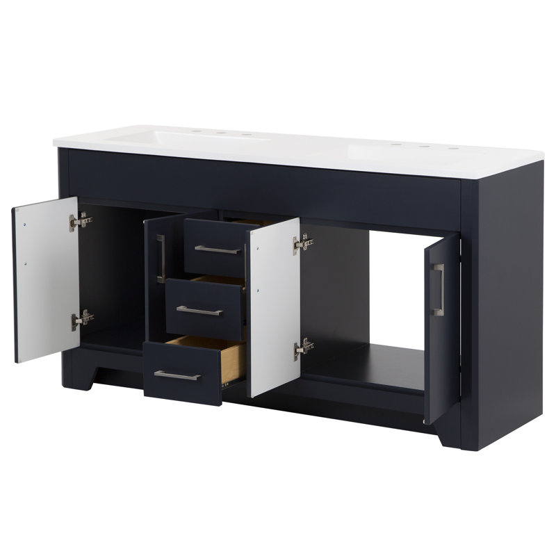 Ayra 60.25" W Double Vanity with Cultured Marble Top, Deep Blue
