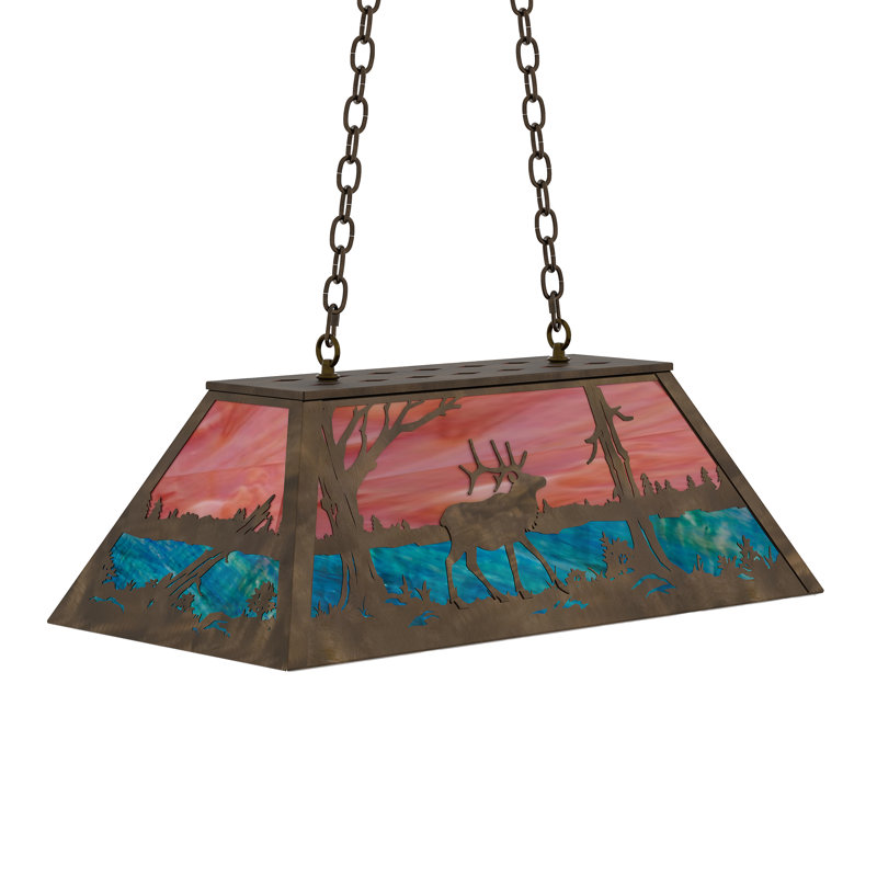 6 - Light Pendant, Orange/Blue, Antique Copper, Glass