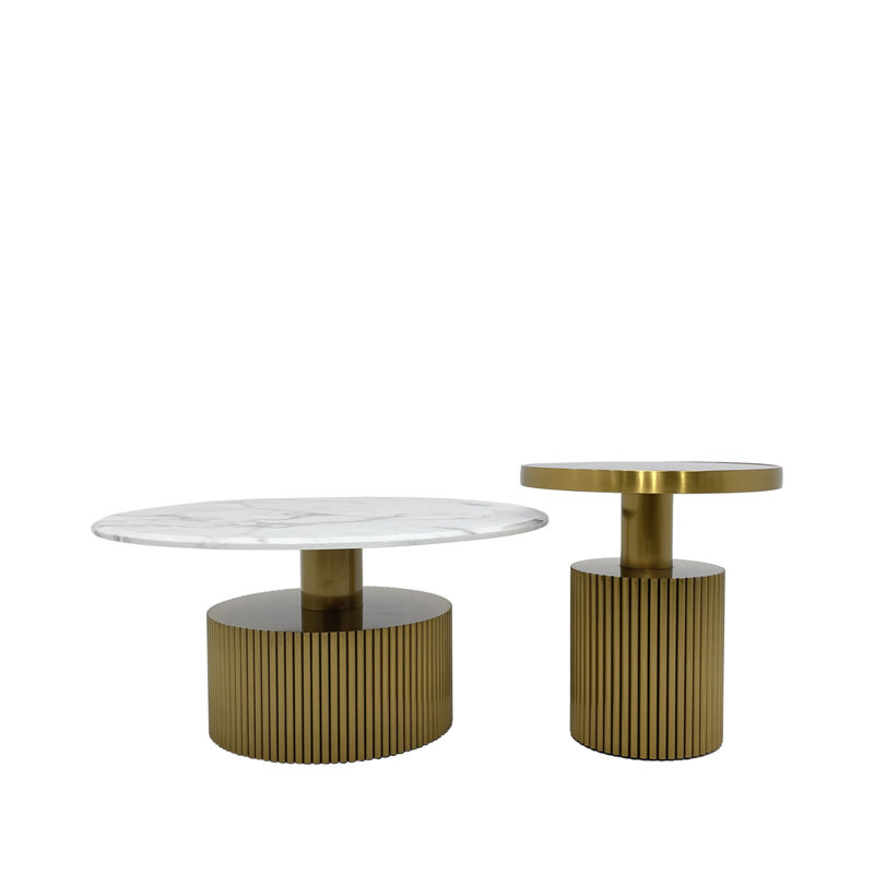 Two Piece Coffee Table, White, Gold