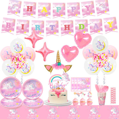 Ensemble de 178 décorations d'anniversaire licorne, ensemble de vaisselle pour articles de fête licorne