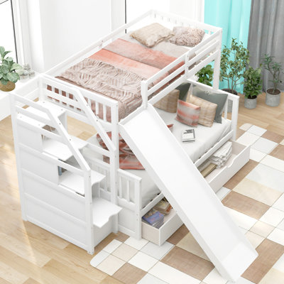 Over Bunk Bed Frame With Drawers,Storage And Slidemultifunction