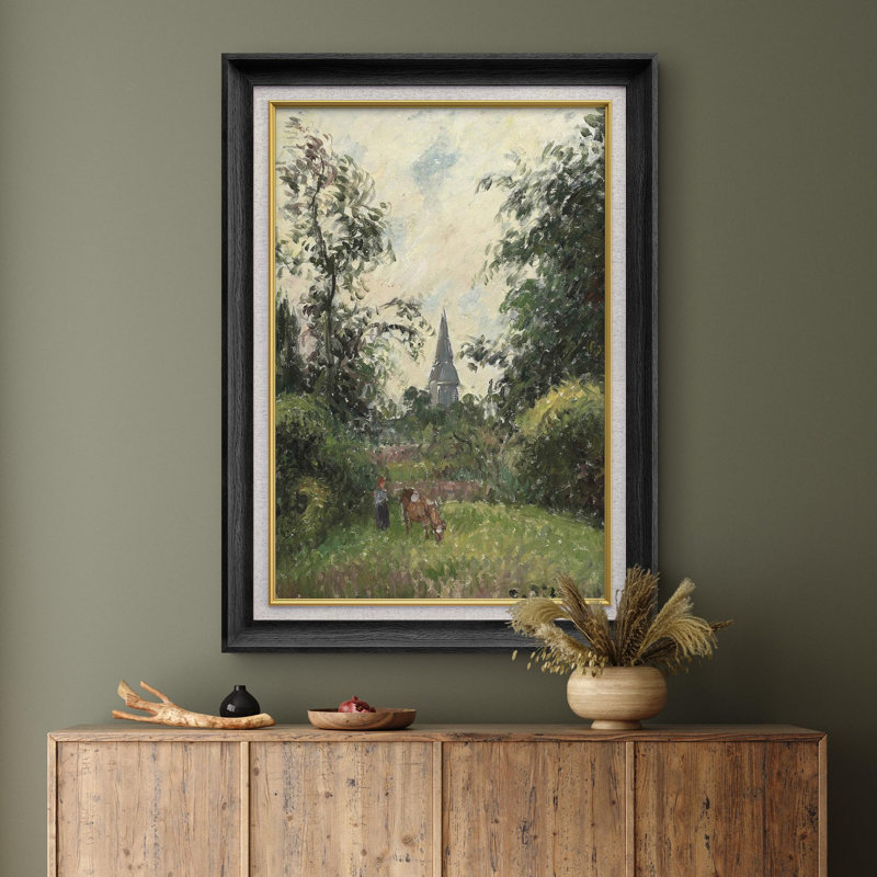"Le Clocher de Bazincourt" par Camille Pissarro - Peinture sur toile, Noir