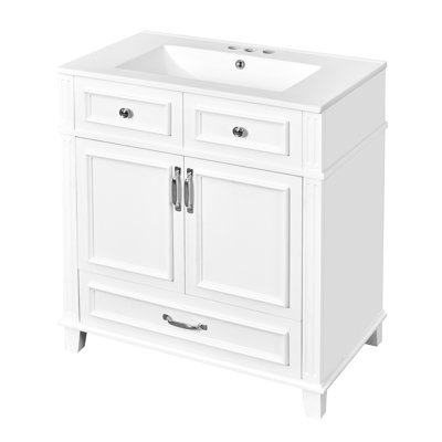 30'' Bathroom Vanity With Solid Wood Frame, Unique Groove Pattern, And Functional Storage Space Retro Style Boards, Smooth Drawer Slide, Concealed Design