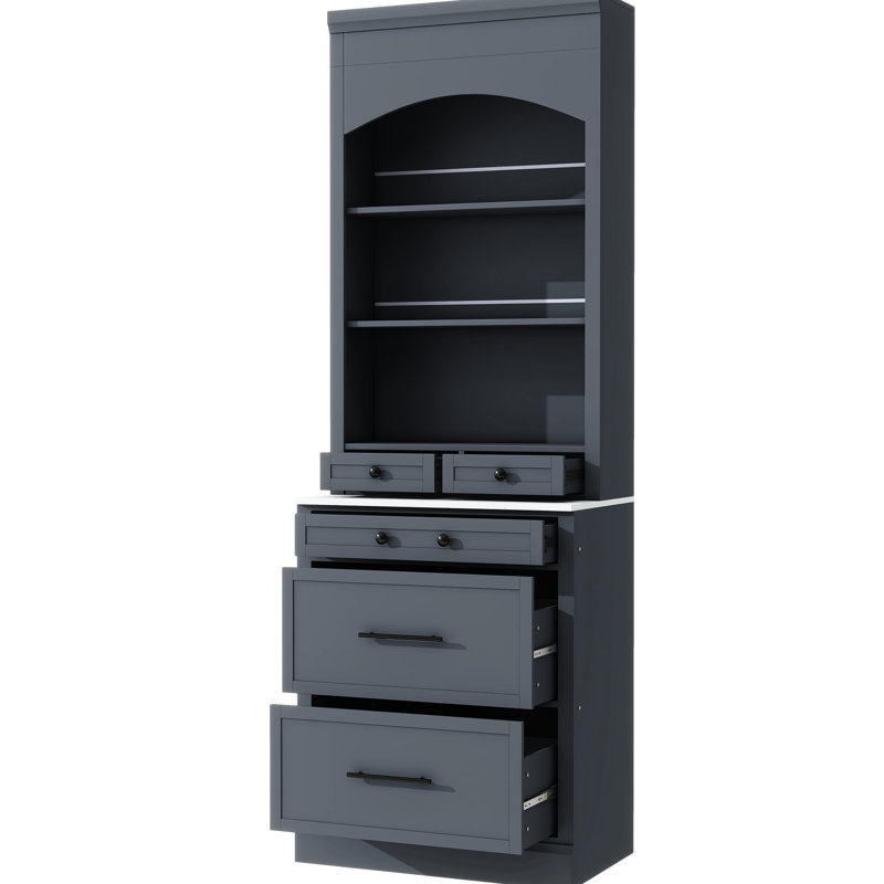 83.7Inch High Kitchen Organizer With Faux Marble, 5 Drawers And Adjustable Shelf, Gray Freestanding Unit For Practical Storage Pantry Marble Counter, Tall, Shelf Modern Homes