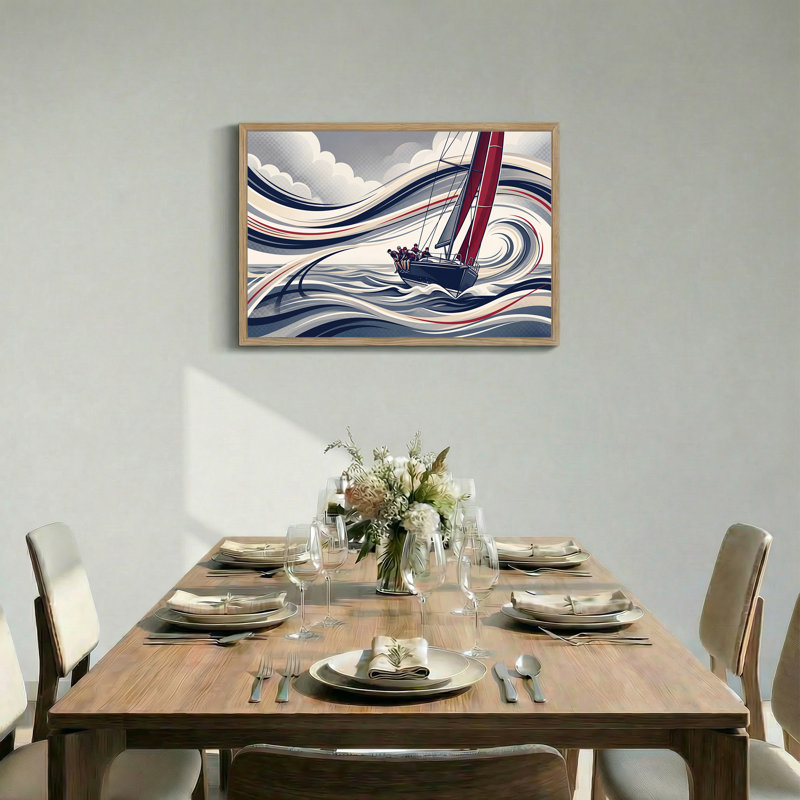 Art rétro sur toile, voilier tourbillonnant, 24"H x36"W