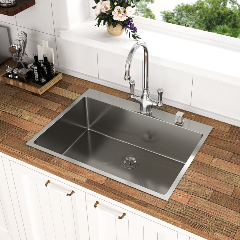 36" Single Bowl Drop - In Kitchen Sink Made From 16 Gauge T304 Stainless Steel, R10 Round Corner To Avoid Rust, X Shaped Water Guide, Coating And Pad Steel 36 X 22 9 Inch Topmount Sink, Guide For