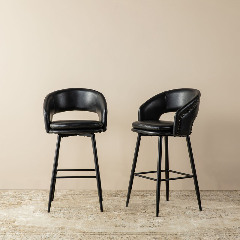 Tabouret de bar rembourré avec garniture cloutée, Noir