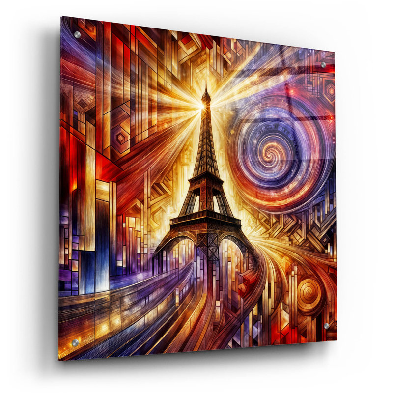 «Eiffel Tower, Paris Abstract» par Rey Klimt, art mural en verre acrylique, H 24 po x l 24 po x P 0,2 po