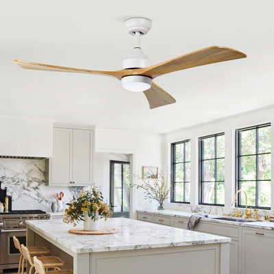 Ventilateur de plafond en bois massif 52 po avec lumières DEL