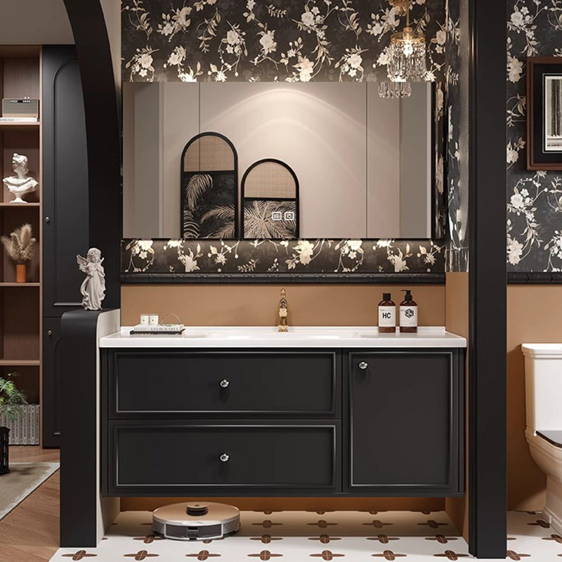 French style retro bathroom cabinet., Black