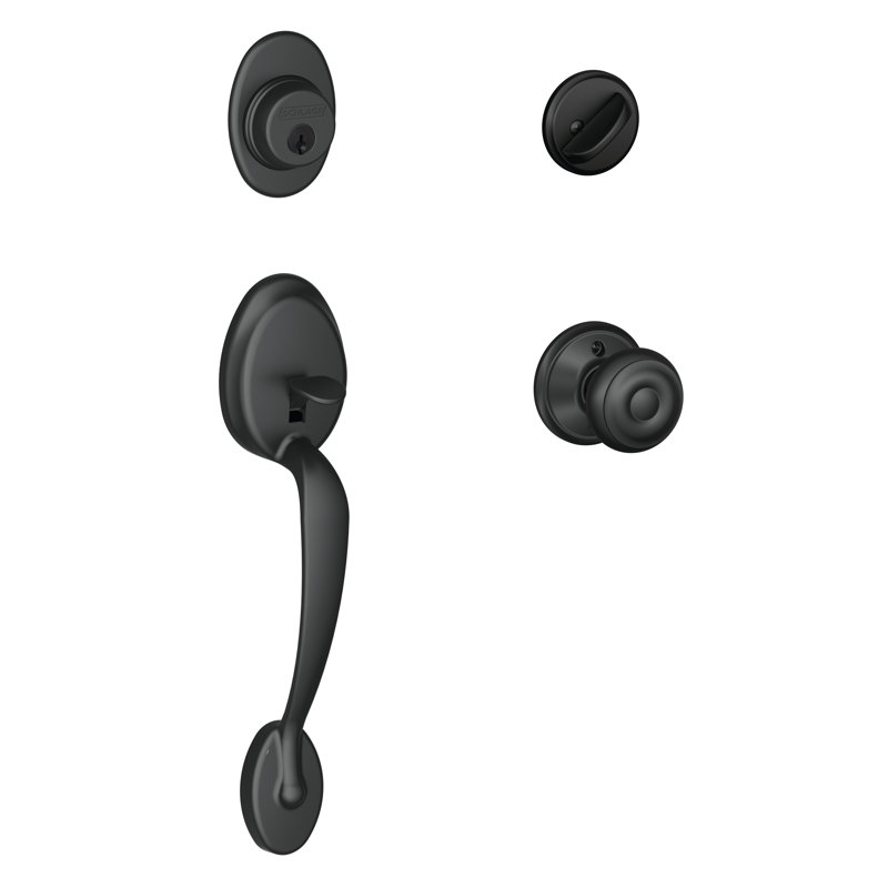Plymouth Handleset with Single Cylinder Deadbolt and Georgian Door Knob and Rosette, Matte Black, Yes