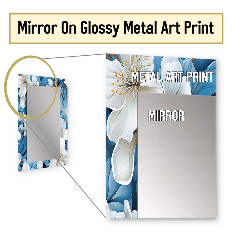 Dente Azure Mirage Tropical Pattern - tropical  Wall Mirror, Botanical, Floral Decorative Mirror, Printed Metal Art