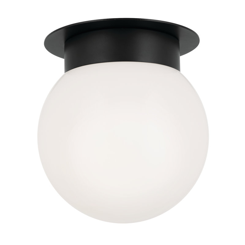 Black and Opal Glass Globe Flush Mount Light