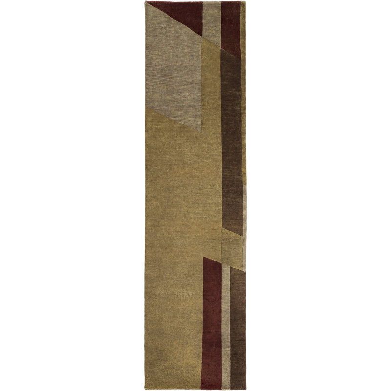 Mugal Hand Knotted Wool Abstract Area Rug, Runner 2'6" x 10'