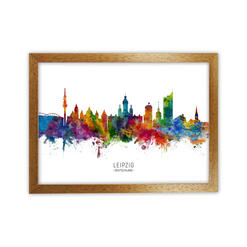 Leipzig Germany Skylineby Michael Tompsett-Graphic Art, Brown Framed, 25cm H x 34cm W x 3cm D