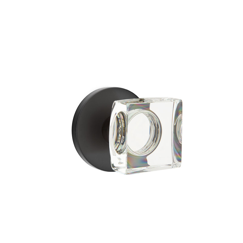 Passage Modern Square Crystal Knob with Disk Rose, Flat Black