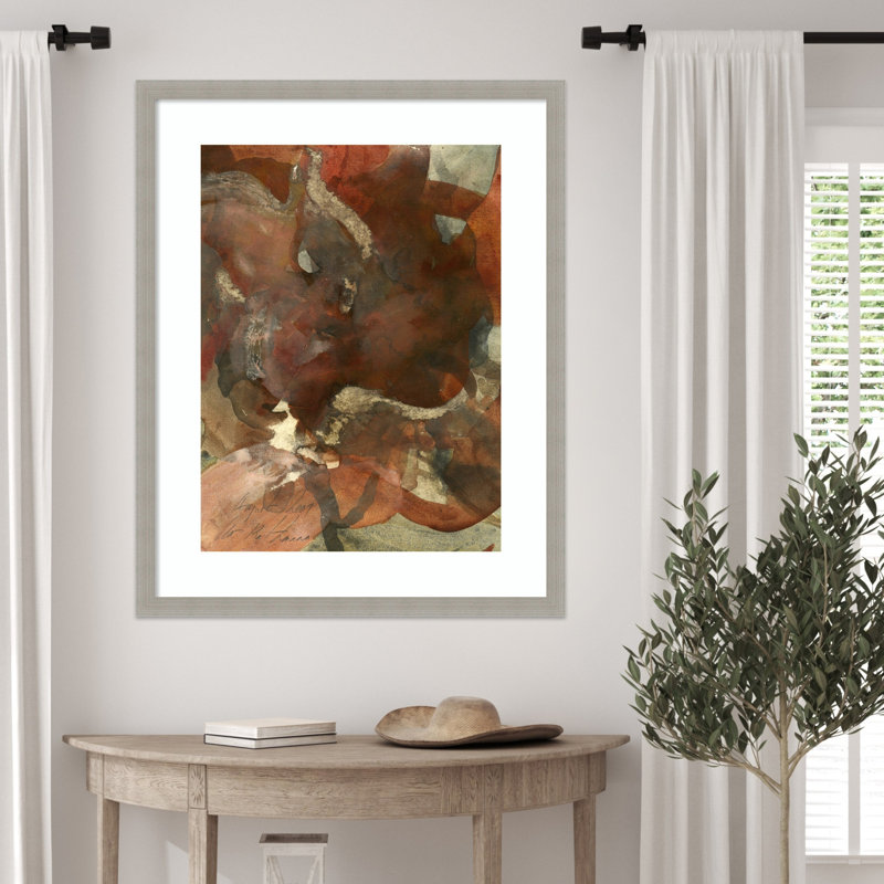 «Organic Shapes in Earthy Tons of Brown and Green» par Ute Rathmann, reproduction d'art encadrée sur bois