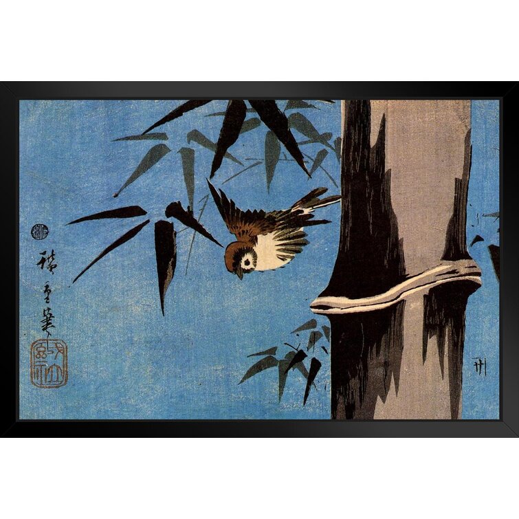 Bamboo Rug Cranes Illustration in Black and Grey, Art Mat 