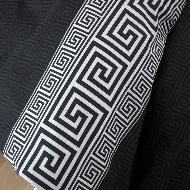 Artemis Greek Key Reversible Duvet Cover Set Black, Double - 2 Standard Pillowcases
