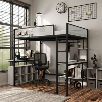 Audresha Kids Full Loft Bed With Dual Desks And Shelves