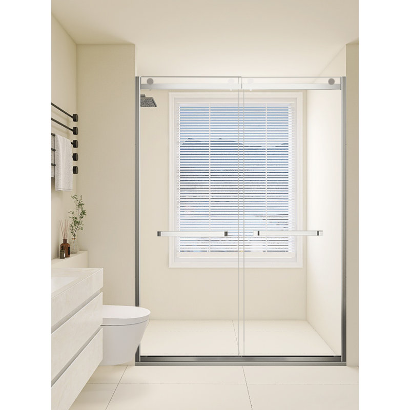 Portes de douche coulissantes doubles sans cadre avec verre trempé transparent l 60 po x H 76 po H 3/8 po (10 mm)