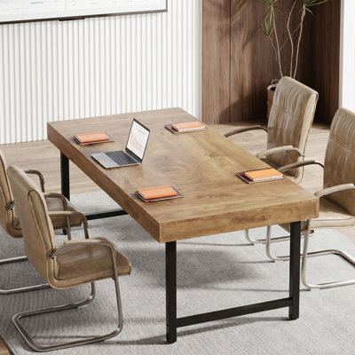 Petite table de conférence pour bureau, table de réunion rectangulaire industrielle de 55 pouces avec structure en métal