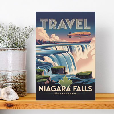 Niagara Falls Retro Vintage Wall Art Print 1 Piece Wrapped Canvas Wall Art