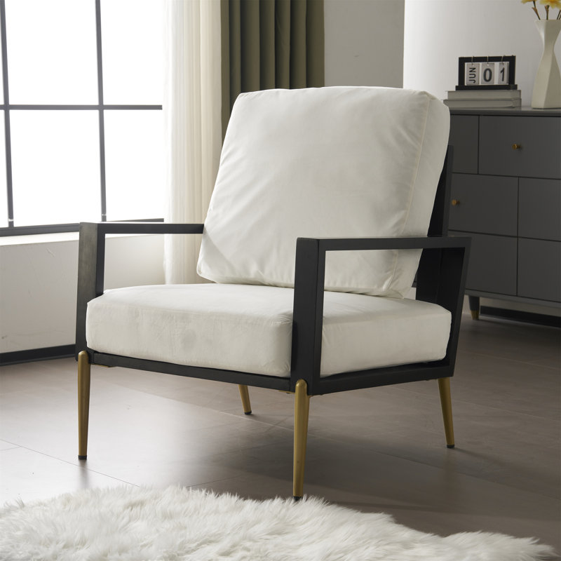 Fauteuil d'appoint luxueux blanc avec rembourrage doux et construction avec dossier bas et dossier doré