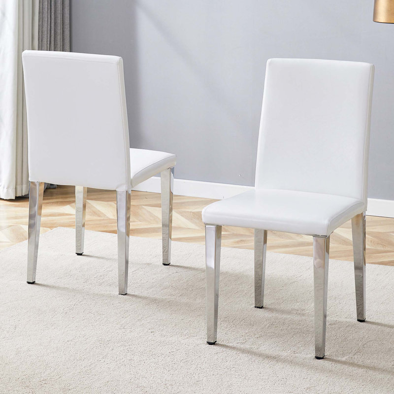 Chaises de salle à manger en lin, 2, Argent argent, Blanc