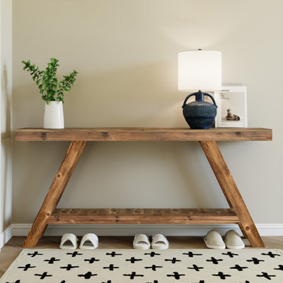 Console 60 po en bois massif de style maison de ferme moderne avec pieds inclinés pour couloir - couleur naturelle / brun