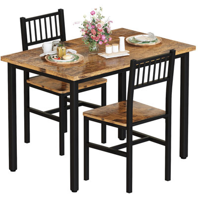 Ensemble de table de salle à manger pour 2 personnes, table de cuisine industrielle en bois avec 2 chaises, mobilier de salle à manger