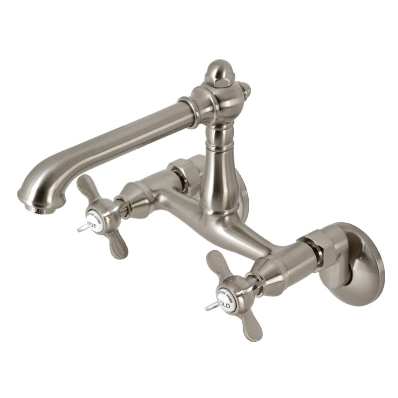 Kingston Brass Essex Double-Handle 2-Hole Wall-Mount Bridge Kitchen Faucet, Brushed Nickel